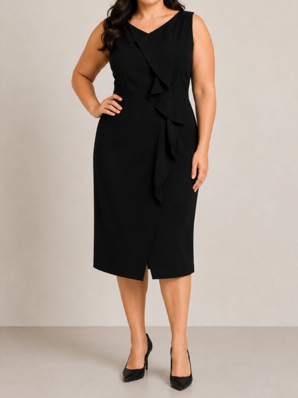 Women’s Black Ruffle Sheath Dress – Size 16 – NWT